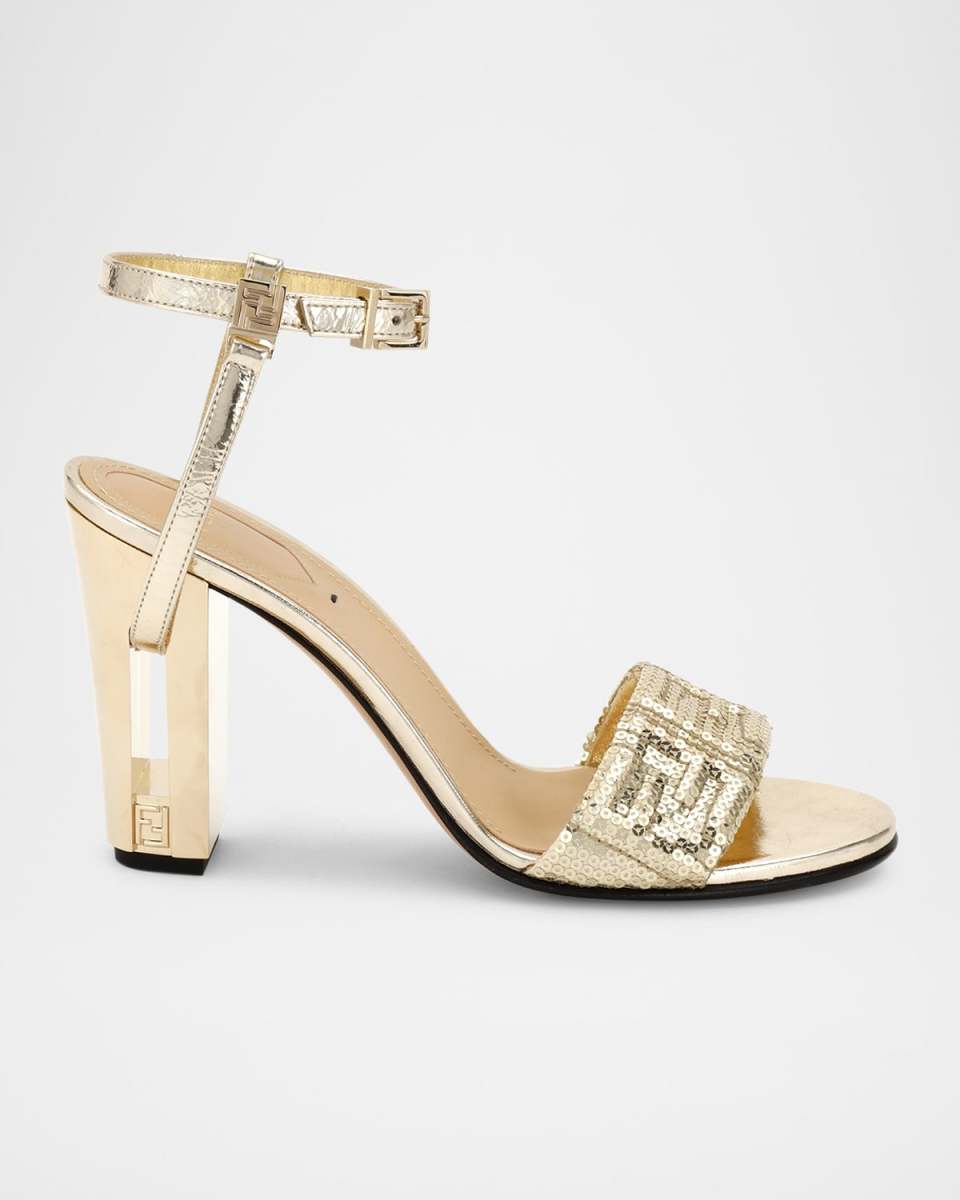 Delfina Metallic Sequin Block-Heel Sandals